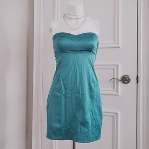 Vintage Y2K Satin/Cotton Teal Mint Mini Dress